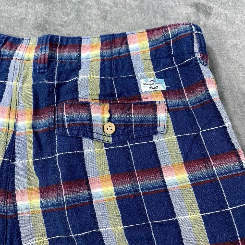 Tommy Bahama Relax Shorts Plaid Seersucker Mens 35  Linen Cotton Beach Coastal